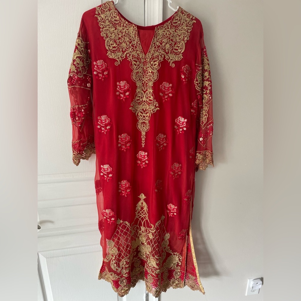 3-piece Pakistani orange suit